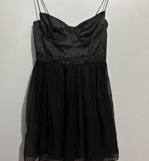 Y2K Ingwa Melero 100% Silk Bustier Dress Black Corset Lace Up Goth Glam Medium
